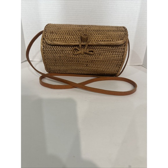 Handbags - Natural Rattan Barrel Shoulder Bag